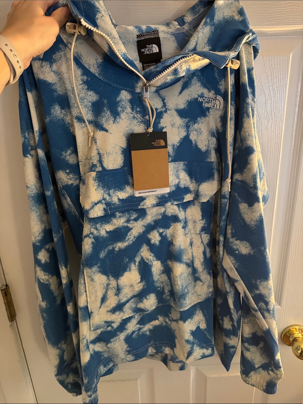 The North Face Men’s Blue and Cream Tie-Dye Pullover Hoodie